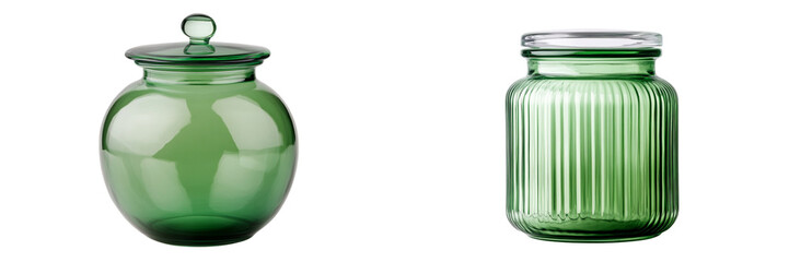 Set of a Green Glass Fared technicolor jar, isolated on transparent background.