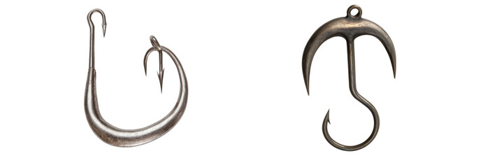  Set of a Fishing hook, isolated on transparent background. 