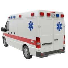White ambulance van rear view isolated on white background