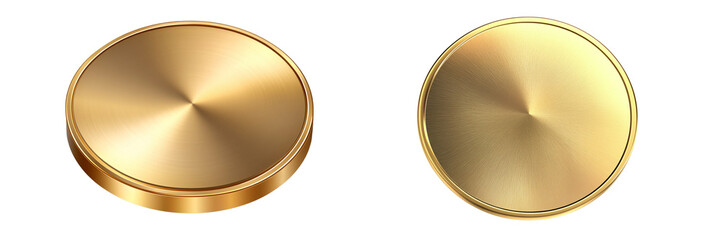 Set of a Gold circle button, isolated on transparent background. 