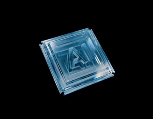 Artificial Intelligence microchip blue dispersed glass 3D render on a black background, isolated