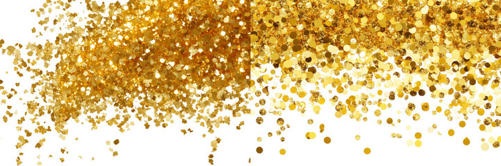 Set of a Gold glitter confetti, isolated on transparent background.
