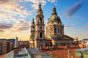 St. Stephen's Basilica Dome and the roofs of Budapest, Hungary
