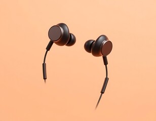 Stylish Black Earphones on a Peach Backdrop