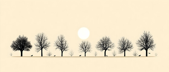 Simple Line Art Trees Against Light Background