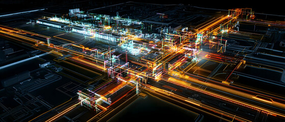 Obraz premium Night City Lights Aerial View