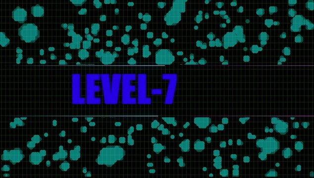 Level-7 Font Text cc star bust. Grid and cc ball action black background.