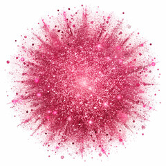Pink powder explosion abstract design with glitter and splatter elements on white background