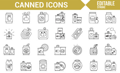 Canned Product Icons Set for Supermarket and Grocery Packaging
