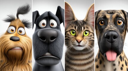 Obraz premium Collection of adorable and funny pet expressions showcasing various breeds and personalities in a playful setting