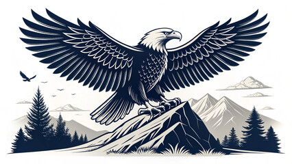 Eagle Line Art Vector Illustration Majestic Bird Outline Drawing Design