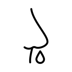 Runny Nose Outline Icon. Sinusitis Symptom, Snot, Allergy or Cold Pictogram. Nosebleed, Nasal Mucus Icon. Isolated Vector Line Illustration.