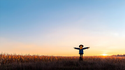 Scarecrow Silhouette At Sunset In Field