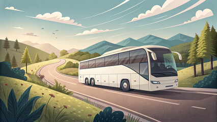 Bus Driving at High Speed with Motion Blur Effect on Road During Sunset – Dynamic Transportation Illustration