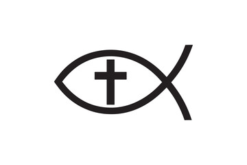 Obraz premium Christian Ichthus with cross silhouette vector art illustration on white background