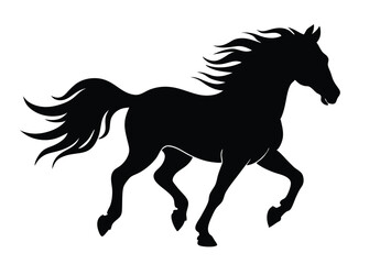 wild horse silhouette vector illustration, majestic running wild horse jumping nature wildlife.
