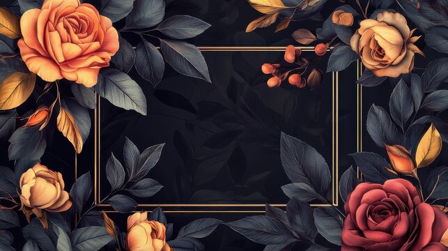 Fototapeta Elegant floral frames and seamless pattern. Cards with place for text. For wedding invitation, birthday, Mother's Day card, tag, labels, flyer, poster, wallpaper, advertisement and events.