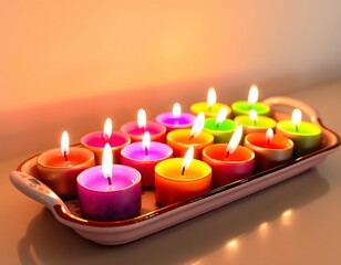 Colorful Tealight Candles on a Decorative Tray