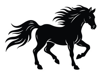 Obraz premium wild horse silhouette vector illustration, majestic running wild horse jumping nature wildlife.