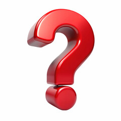 A glossy 3d render of a red question mark isolated on a white background