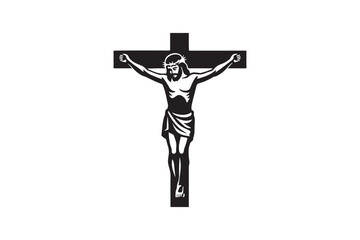 Jesus nailed to the cross silhouette vector art illustration on white background