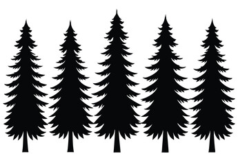 Obraz premium set of pine trees silhouette vector illustration natural forest tree shapes clipart design