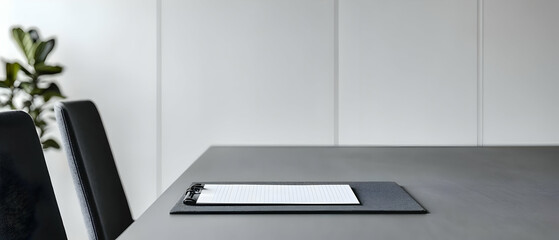 Modern Minimalist Meeting Room With Black Chairs And Gray Table