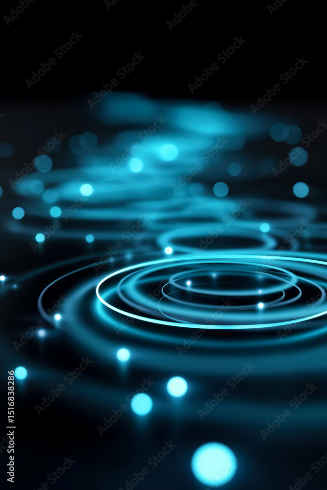Poster the image is a close up of a blue water droplet with a blue background. the droplet is surrounded by