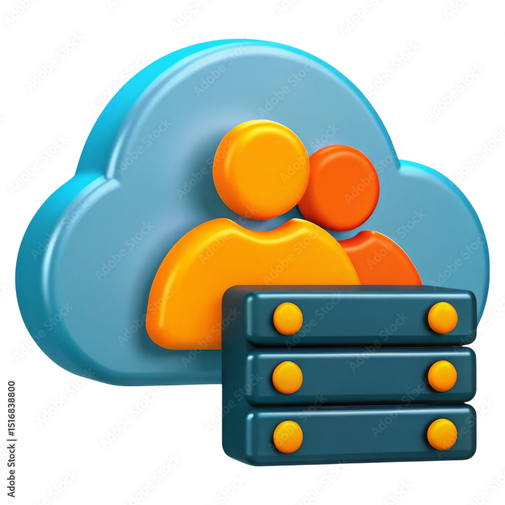 Poster cloud, based and platform concept. cloud storage icon with people figures and data server.
