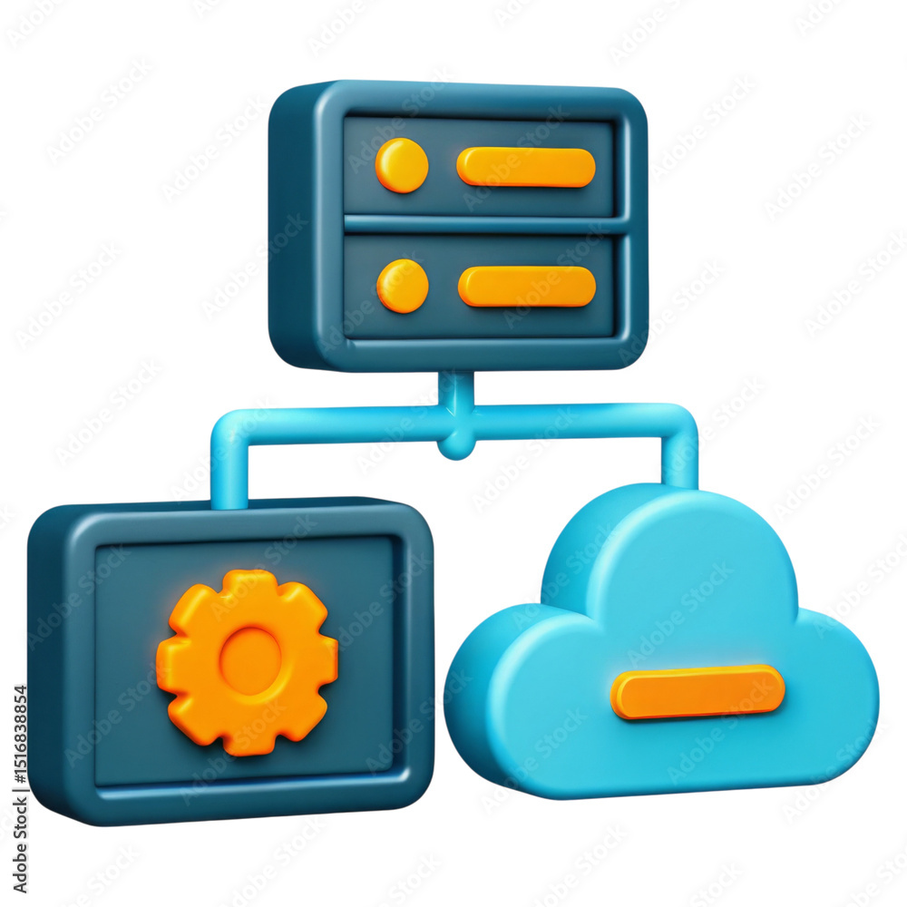 Poster cloud, based and platform concept. 3d server and cloud computing illustration