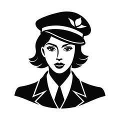 Stylish woman in uniform vector black and white