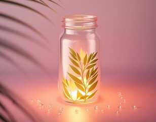 Glass Jar with Golden Leaf Decoration