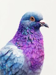 Fototapeta premium Colorful pigeon with vibrant plumage showcasing shades of blue and purple in close-up view
