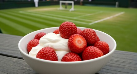 Strawberries and cream bowl at tennis sporting event