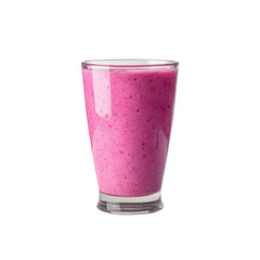 Delicious pink smoothie made with fresh berries and fruits, served in a clear glass on a white background, offe a healthy and refreshing drink choice.