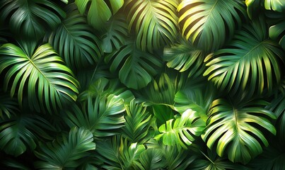 Lush tropical leaves background