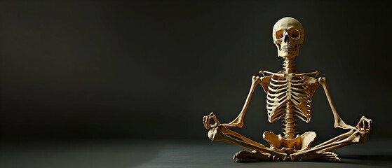 Pixelated Skeleton In Meditation Pose On Dark Background