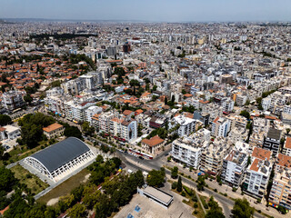 Aerial view of Muratpaa district in Antalya, Turkiye, showcasing dense residential buildings and...