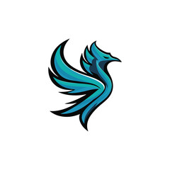 Blue Phoenix Mascot Illustration with Stylized Wings and Fierce Expression for Logo, Branding, and Sports Identity Design