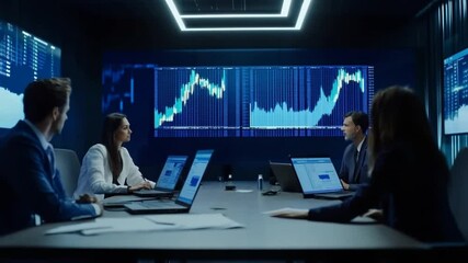Financial analysts team review stock market data trends in a modern office room - Powered by Adobe