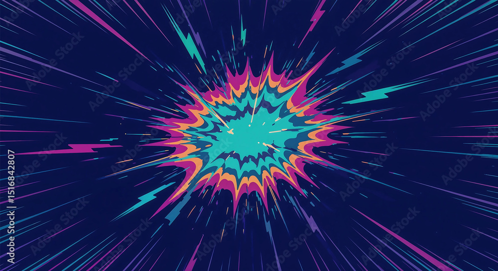 Poster abstract explosion with radial motion and vibrant colors creating a dynamic and energetic burst