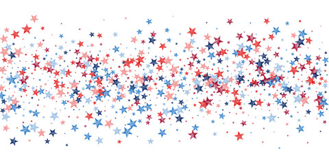 Festive USA star vector design. USA abstract patriotic motif. Veterans Day illustration. Scattered red blue star pattern. Ideal for greeting cards.