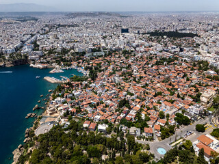 Aerial view of Kaleici, Antalya, Turkey, showcasing traditional Ottoman houses and narrow streets