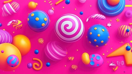 olorful abstract shapes on vibrant pink background