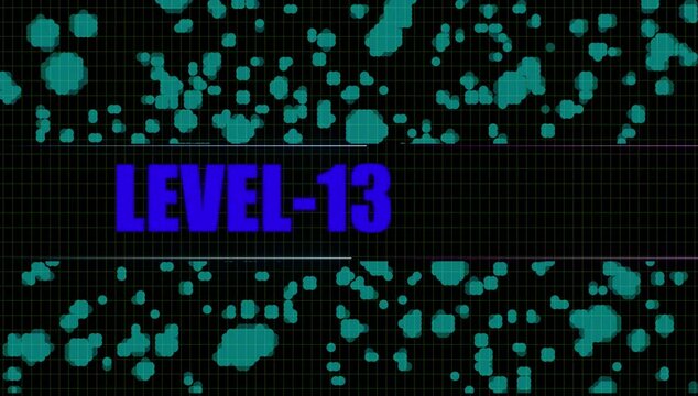 Level-13 Font Text cc star bust. Grid and cc ball action black background.