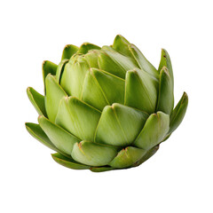 Obraz premium An isolated close-up of a fresh, green artichoke with tightly packed leaves, set against a clean white background showcasing its natural texture and form perfectly.