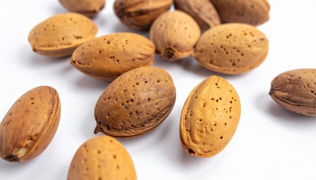 Indian Almonds on Isolated White Background &ndash; Tropical Canarium Album Seeds with Smooth Brown Shell and Natural Light