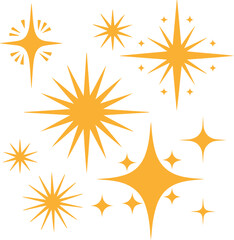 A modern illustration of a simple sparkle icon set with black silhouettes.