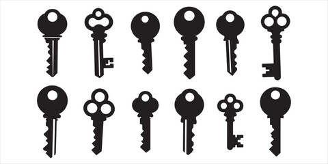 key icon set silhouette vector on white background.