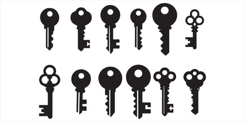 key icon set silhouette vector on white background.